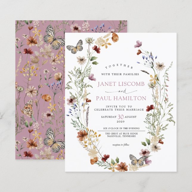 Budget - Wild Flowers Floral Wedding Invitation (Front/Back)