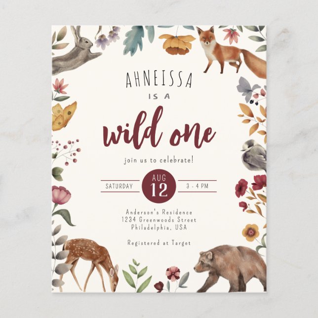Budget Wild One Animal Woodland First Birthday (Front)
