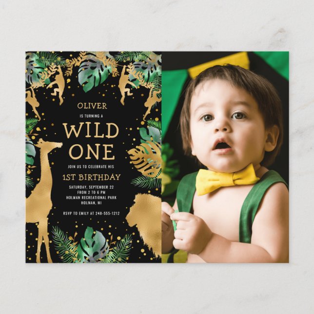 Budget Wild One Photo Green Gold Black Birthday (Front)