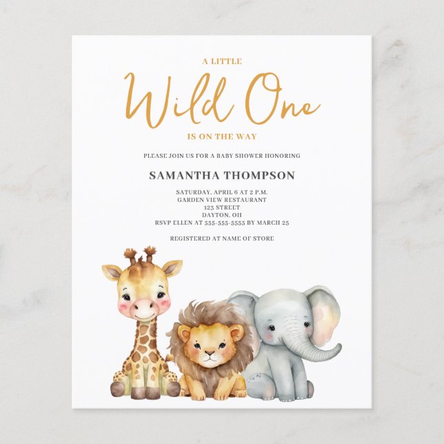 Budget Wild One Safari Baby Shower Invitation (Front)