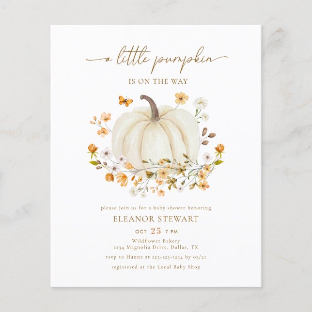 BUDGET Wildflower A Little Pumpkin Baby Shower Flyer (Front)
