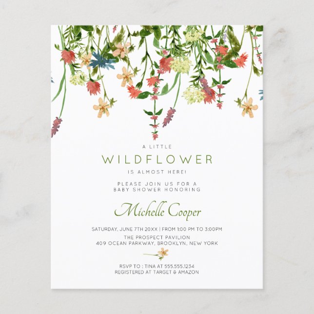 Budget Wildflower Baby Shower Invitation (Front)