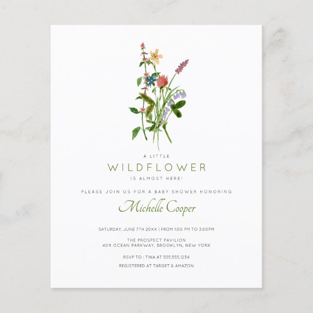 Budget Wildflower Baby Shower Invitation (Front)
