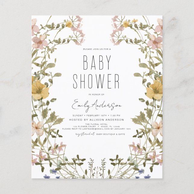 Budget Wildflower Boho Baby Shower Elegant Modern  (Front)