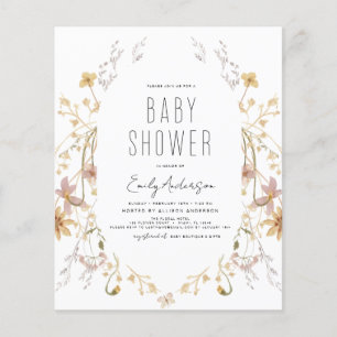 Budget Wildflower Boho Baby Shower Elegant Modern Flyer