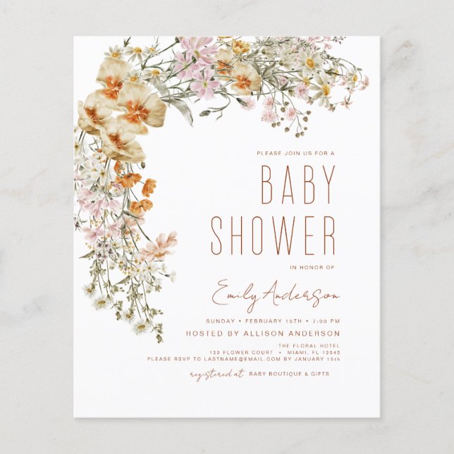 Budget Wildflower Boho Baby Shower  Flyer (Front)