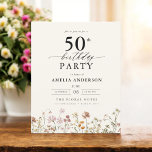 Budget Wildflower Floral 50th Birthday Invitation<br><div class="desc">Celebrate in style with a garden floral calligraphy 50th birthday invitation, perfect for a milestone event. Featuring vibrant floral designs and elegant calligraphy, this invitation sets a whimsical yet sophisticated tone for your celebration. The lush garden theme blends natural beauty with graceful typography, creating a timeless and inviting look. Ideal...</div>