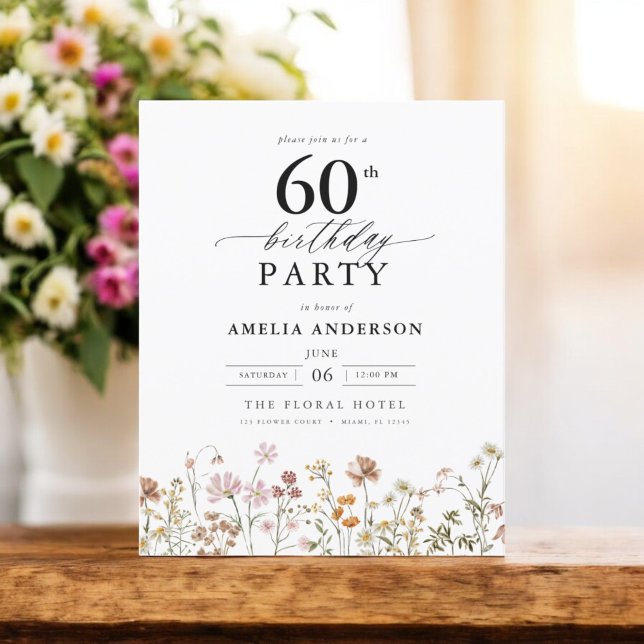 Budget Wildflower Floral 60th Birthday Invitation Flyer (Creator Uploaded)
