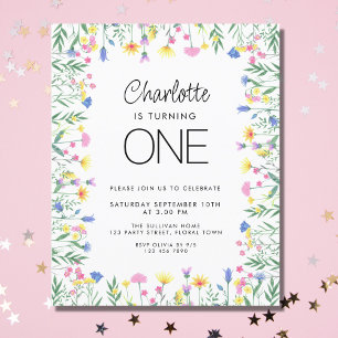 Budget Wildflower Girl's First Birthday Invitation