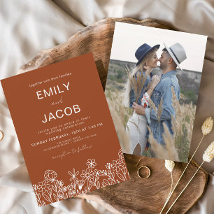 Budget Wildflower Photo Burnt Orange Wedding Flyer