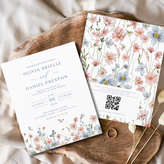 Budget Wildflower QR Code Wedding Invitation Flyer (Creator Uploaded)