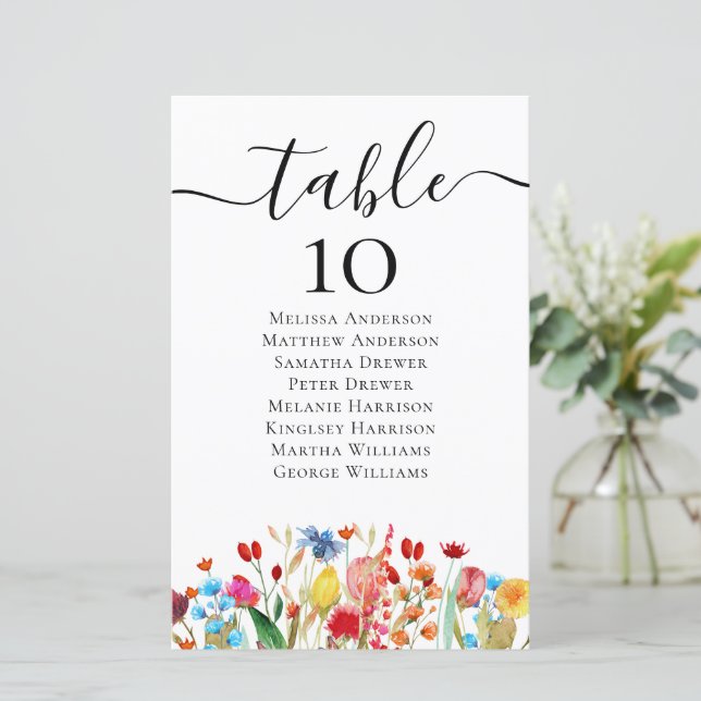 BUDGET Wildflower Wedding Table Seating Chart (Standing Front)
