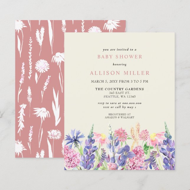 Budget Wildflowers Baby Shower Invitation (Front/Back)