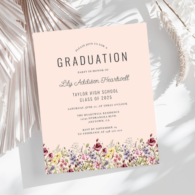 Budget Wildflowers Blush Pink Grad Party Invite (Creator Uploaded)