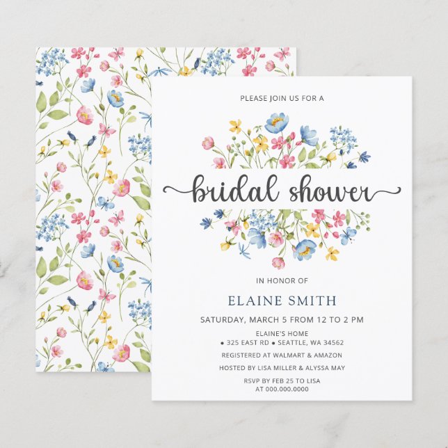Budget Wildflowers Floral Bridal Shower Invitation (Front/Back)