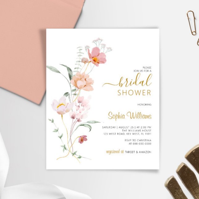 Budget Wildflowers Gentle Bridal Shower Invitation (Creator Uploaded)