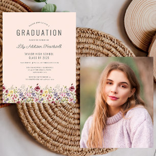 Budget Wildflowers Photo Blush Grad Party Invite