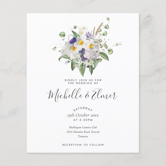 Budget Wildflowers Posy Wedding Invitation (Front)