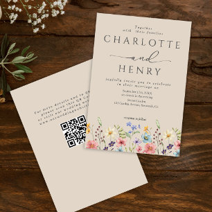 Budget Wildflowers Simple QR Code Garden Wedding Invitation