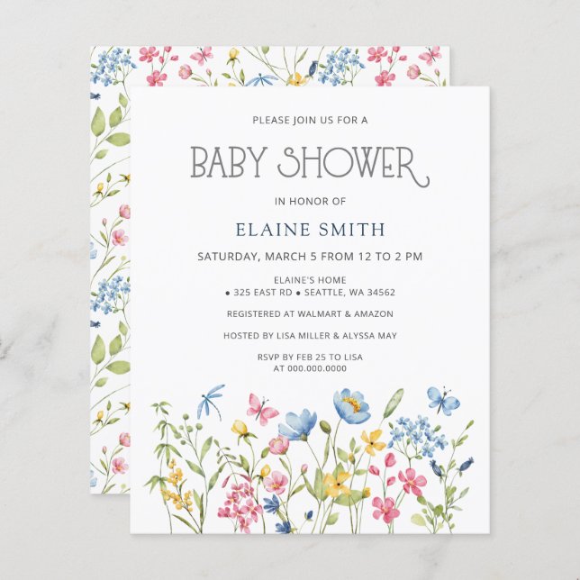 Budget Wildflowers Spring Baby Shower Invitation (Front/Back)