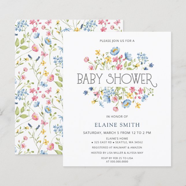 Budget Wildflowers Spring Baby Shower Invitation (Front/Back)