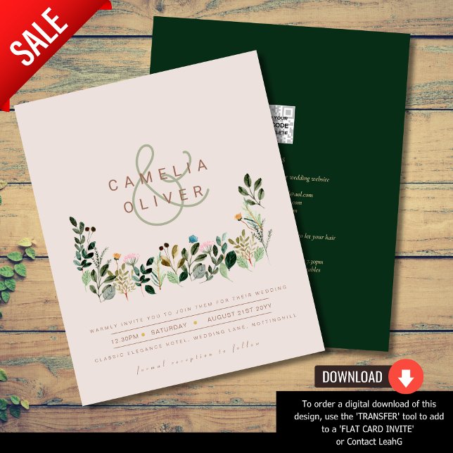 BUDGET Wildflowers Wedding Invite QR Code RSVP Flyer (Creator Uploaded)