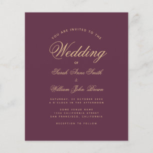 Budget Wine Colour Golden Script Wedding Invitatio