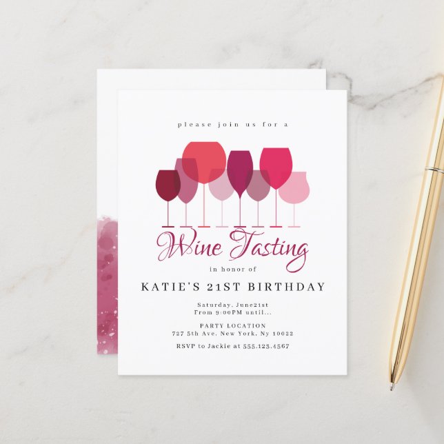 Budget Wine Tasting Party Invitations (Front/Back In Situ)