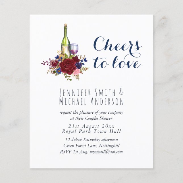 Budget Wine Tasting Wedding or Bridal Shower Inv. (Front)