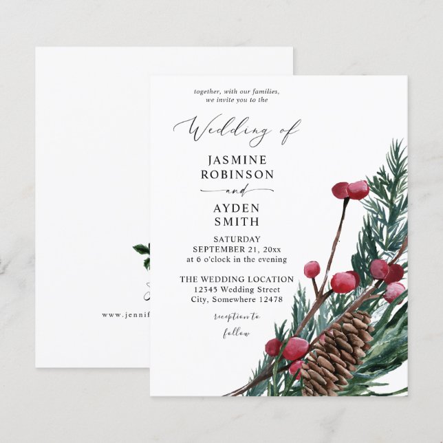 Budget Winter Berries & Pine Greenery Wedding (Front/Back)