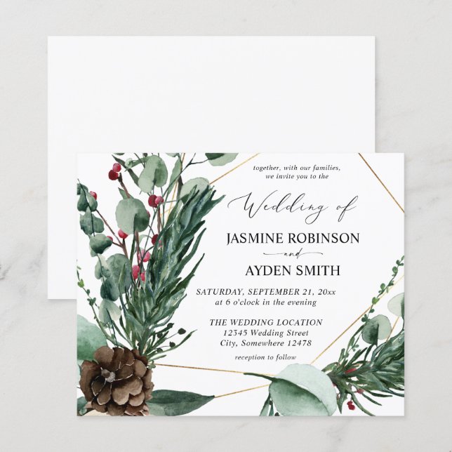 Budget Winter Berries & Pine Greenery Wedding 2 (Front/Back)