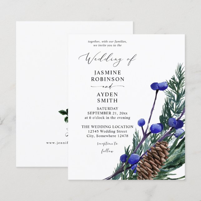 Budget Winter Blue Berries & Pine Greenery Wedding (Front/Back)