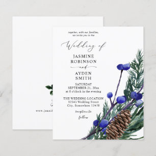 Budget Winter Blue Berries & Pine Greenery Wedding
