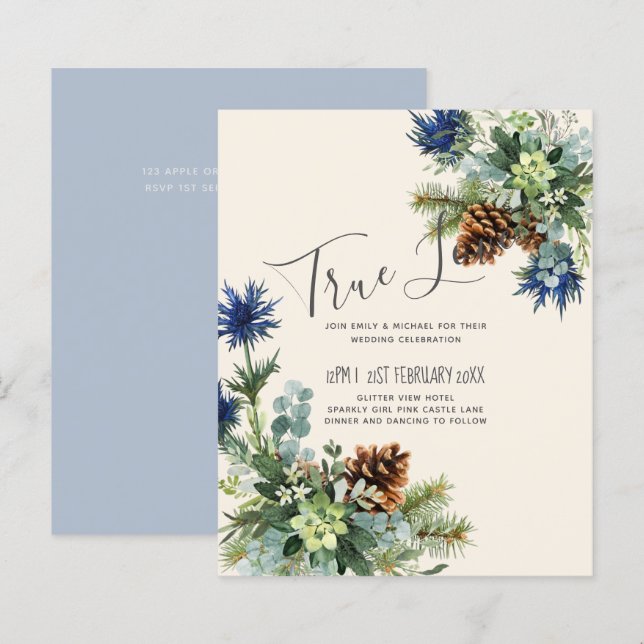 BUDGET  Winter Blue Thistle Eucalyptus Wedding (Front/Back)