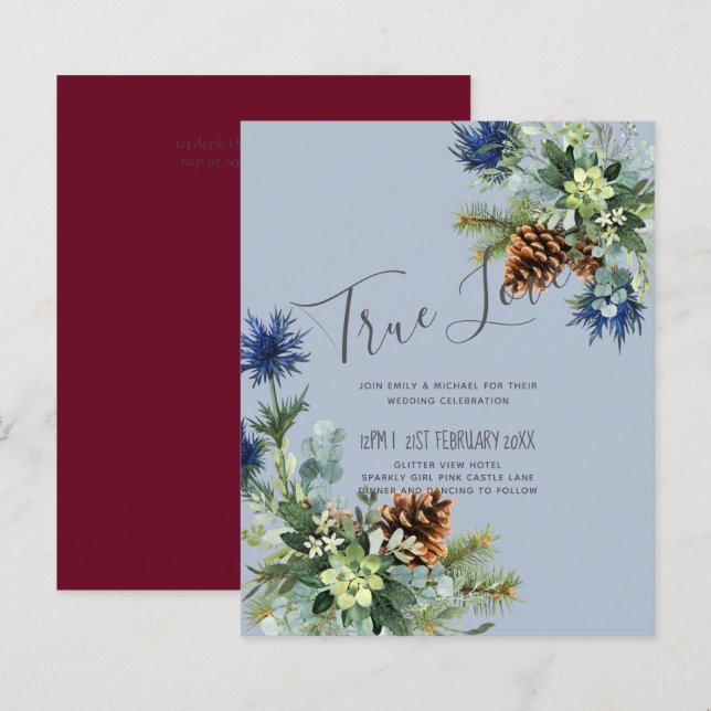 BUDGET  Winter Blue Thistle Eucalyptus Wedding (Front/Back)