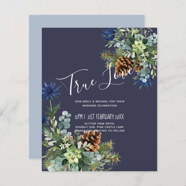 BUDGET  Winter Blue Thistle Eucalyptus Wedding (Front/Back)