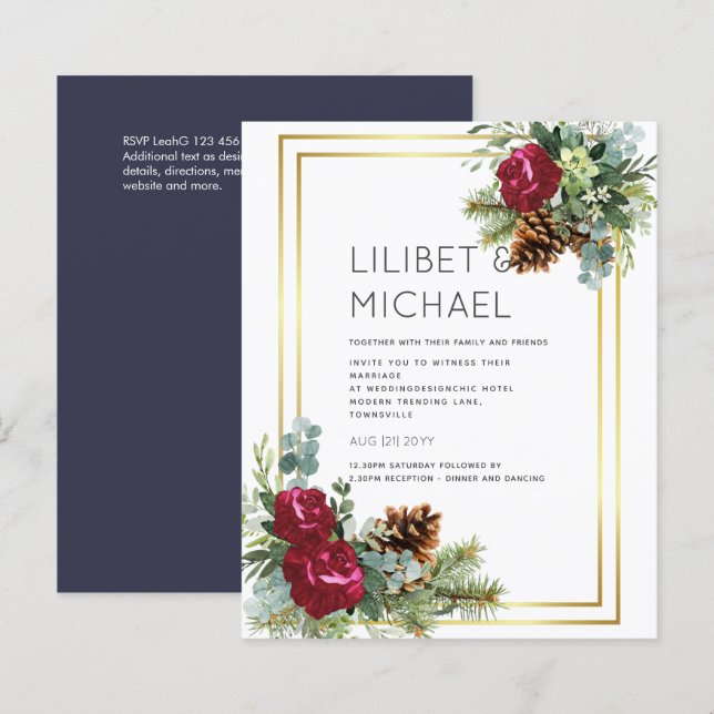 BUDGET  Winter Blue Thistle Wedding Invites (Front/Back)