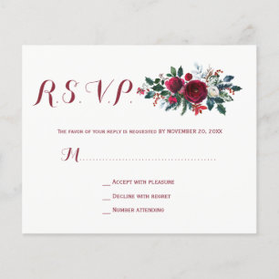 Budget winter burgundy floral wedding rsvp card