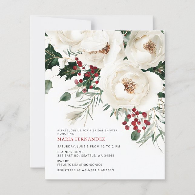 Budget Winter Christmas Bridal Shower Invitation (Front)