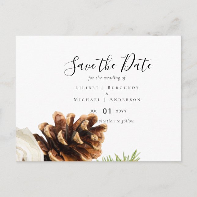 BUDGET Winter Eucalyptus Pine Cones Wedding Postcard (Front)
