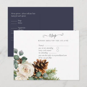 BUDGET Winter Eucalyptus Pine Cones Wedding Postcard