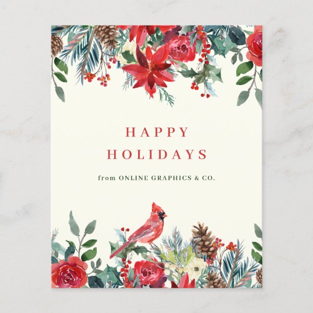 Budget winter floral business logo holiday card (Front)