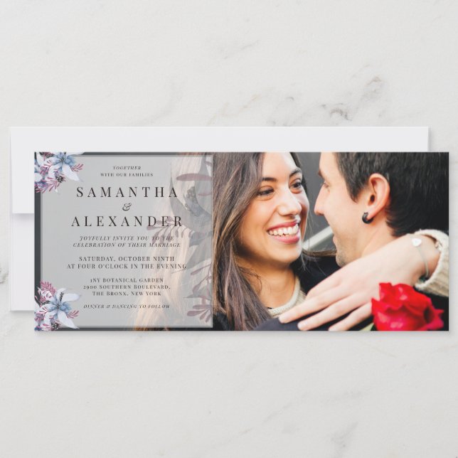 Budget Winter Floral Watercolor 2 Photo Wedding Invitation (Front)