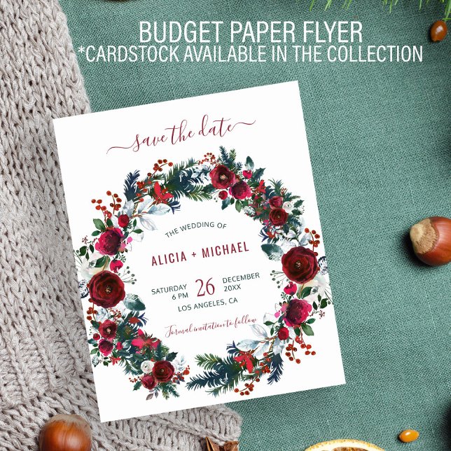 BUDGET winter floral watercolor wedding save date Flyer (Creator Uploaded)
