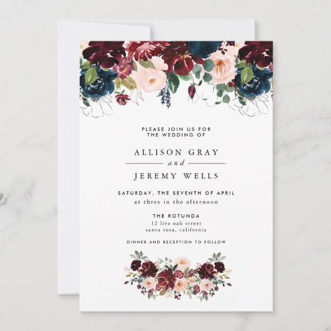 Budget Winter Floral Wedding Invitation Flyer (Front)