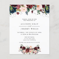Budget Winter Floral Wedding Invitation Flyer