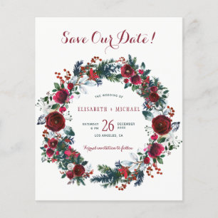 BUDGET winter floral wreath wedding save the date
