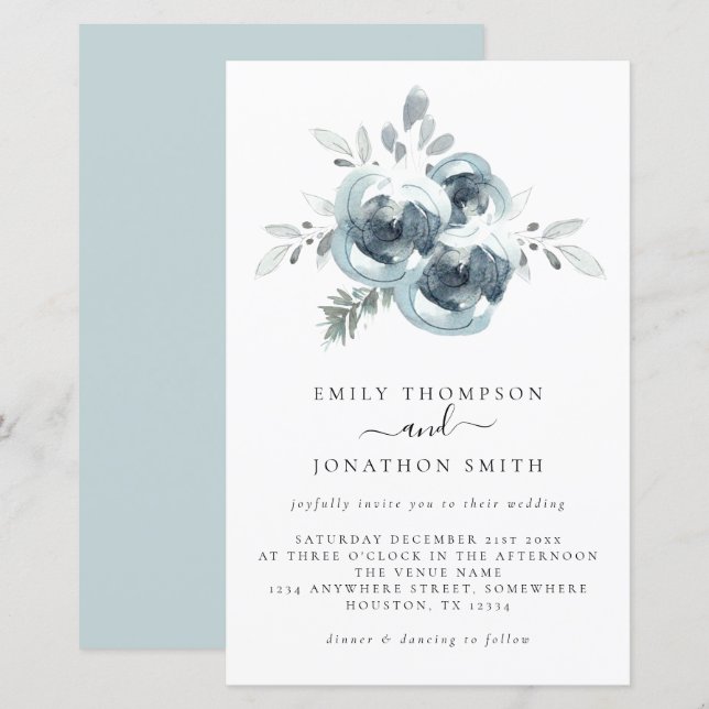 Budget Winter Florals Christmas Wedding Invitation (Front/Back)