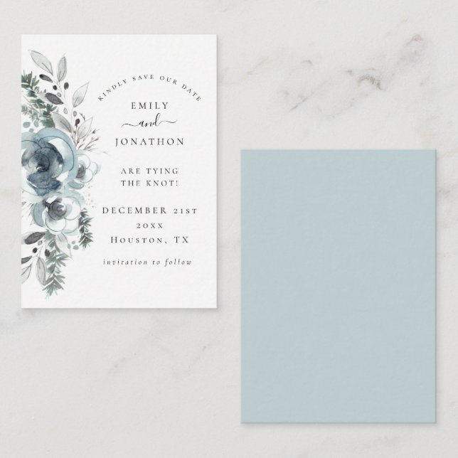 Budget Winter Florals Wedding Save Date Mini  Card (Front/Back)