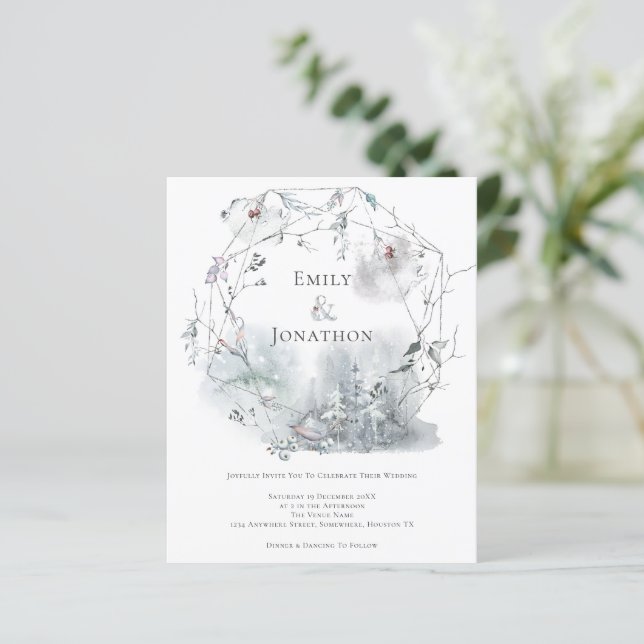Budget Winter Foliage Berries Wedding Invitation (Standing Front)